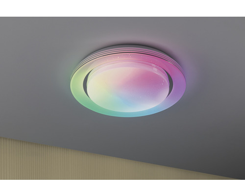 LED Deckenleuchte 24W 750 lm RGB warmweiß mit Farbwechsel HxØ 70x375 mm SpacyColor chrom mit Fernbedienung + Regenbogeneffekt + Tunable White + Nachtlichtfunktion