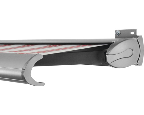 SOLUNA Kassettenmarkise Exclusiv 4x1,5 Stoff Dessin 8783 Gestell Silber E6EV1 eloxiert Antrieb rechts inkl. Motor und Wandschalter