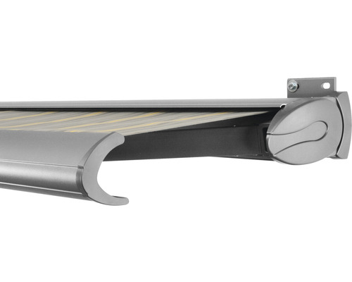 SOLUNA Kassettenmarkise Exclusiv 3x1,5 Stoff Dessin 320477 Gestell Silber E6EV1 eloxiert Antrieb rechts inkl. Motor und Wandschalter