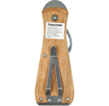 Rückansicht eines Gemüseschneiders mit Holzgriff und Metallklinge