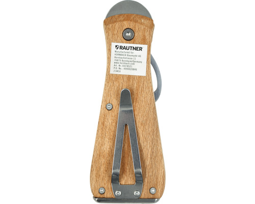 Rückansicht eines Gemüseschneiders mit Holzgriff und Metallklinge