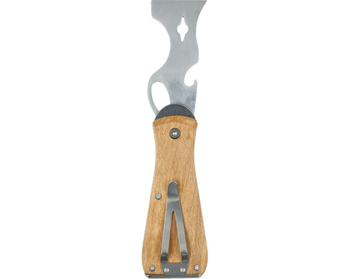 Multifunktionswerkzeug mit Holzgriff und Befestigungsclip