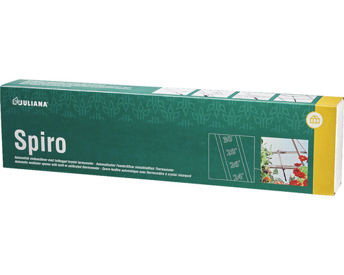 Juliana Spiro automatischer Fensteröffner mit eingebautem Thermometer in einer grünen Verpackung