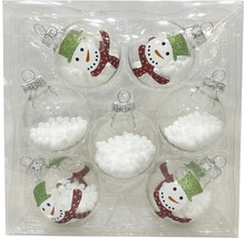 Sieben Christbaumkugeln mit Schneemannmotiven in transparenter Verpackung