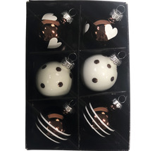 Set mit sechs Christbaumkugeln mit verschiedenen Mustern