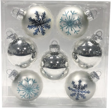 Packung mit sieben Christbaumkugeln, einige mit Schneeflockenmuster