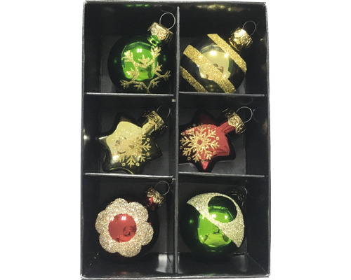 Weihnachtsbaumschmuck Set mit sechs verschiedenen Ornamenten