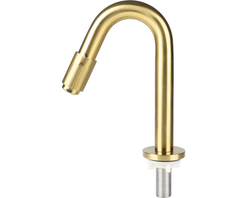 Goldene Küchenarmatur mit gebogenem Auslauf