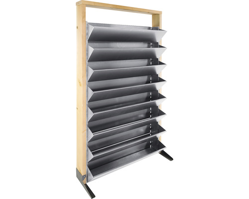 Blumenkastenregal mit Metallablagen und Holzrahmen
