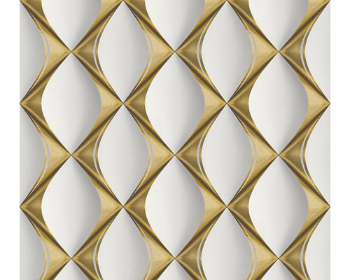 Vliestapete 38691-4 3D-Grafik Retro weiß-gold Tapete mit geometrischem Goldmuster