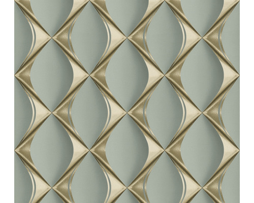 Vliestapete 38691-3 3D-Grafik Retro türkis-gold Tapete mit geometrischem Rautenmuster