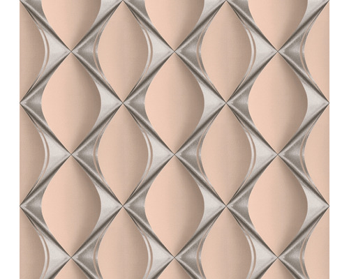 Vliestapete 38691-4 3D-Grafik Retro rosa-silber Tapete mit grafischem Rautenmuster