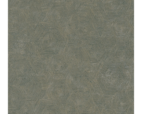 Vliestapete 38698-4 3D-Ethnografik grün-gold Tapete mit geometrischem Sechseck Muster