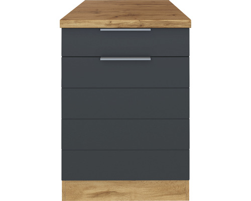 Küchenunterschrank mit Schubladen und Arbeitsplatte in Holzoptik