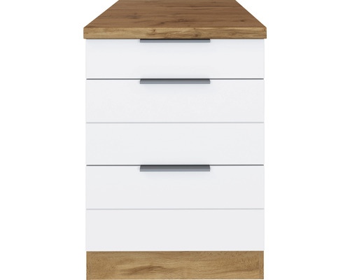 Kommode mit drei Schubladen, Holzdekor und Griffleisten