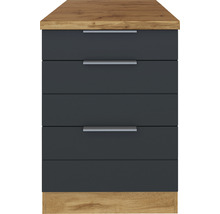 Unterschrank mit vier Schubladen in Holzoptik und grauen Fronten