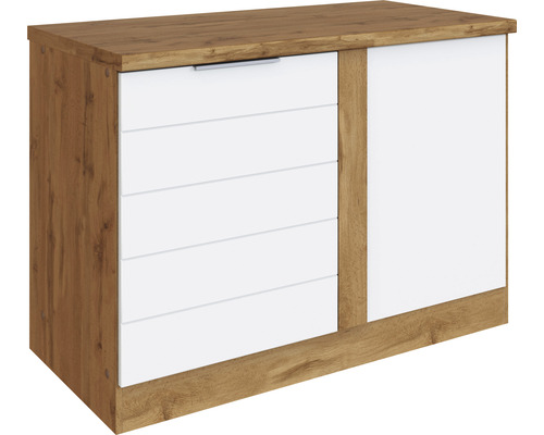 Eckunterschrank Held Möbel Florenz 120x60x86 cm weiß matt/eiche hell mit Drehtüre Kommode mit Schubladen und Tür