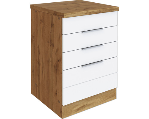 Nachttisch mit drei Schubladen in Holzoptik und Weiß