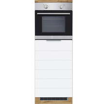 Einbauherd mit Bedienknöpfen und Garraumtür in einem Küchenschrank.