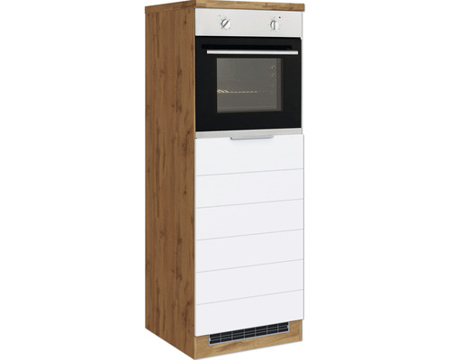 Backofen/Kühlumbauschrank für 88er Einbaukühlschrank Held Möbel Florenz 60x60x165 cm weiß matt/eiche hell mit Drehtüre Küchenhochschrank mit Backofen und Schubladen