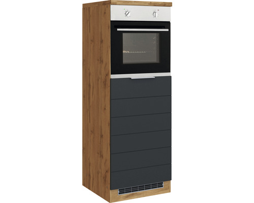 Backofen/Kühlumbauschrank für 88er Einbaukühlschrank Held Möbel Florenz 60x60x165 cm grau matt/eiche hell mit Drehtüre Küchenhochschrank mit Backofen und Schubladen