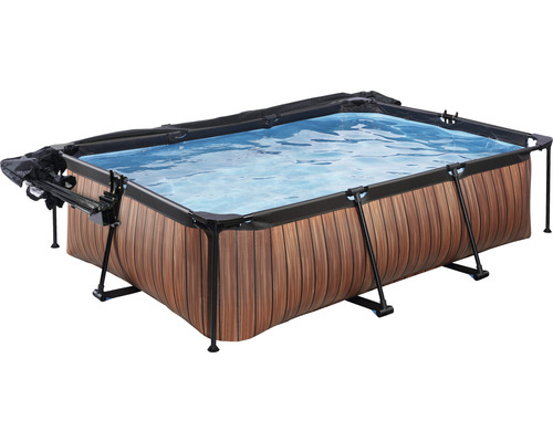 Rechteckiger Pool mit Holzverkleidung und schwarzem Rahmen