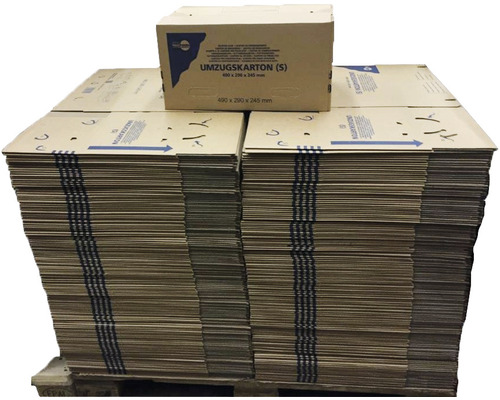 Stapel Umzugskartons auf einer Palette