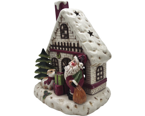 Dekorative Weihnachtshaus-Leuchte mit Weihnachtsmann, Hund und Geschenken