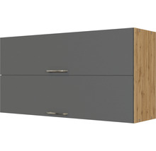 Grauer Hängeschrank mit zwei Türen und Griffen