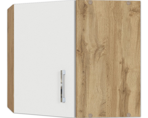 Eckhängeschrank Held Möbel Sorrento 60x60x57 cm weiß matt/eiche hell mit Drehtüre Hängeschrank mit zwei Türen, eine in Holzoptik, eine in Weiß