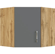 Eckhängeschrank mit grauer Tür und Holzdekor