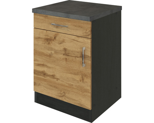 Unterschrank mit Drehtür Held Möbel Sorrento 50x60x86 cm eiche hell matt/grau mit Drehtüre Unterschrank mit Schublade und Tür für die Küche