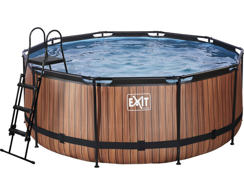 Aufstellpool mit Leiter und Holzoptik