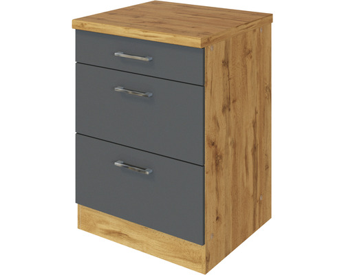 Schubladenunterschrank Held Möbel Sorrento 50x60x86 cm anthrazit matt/eiche hell Nachttisch mit drei Schubladen und Holzdekor