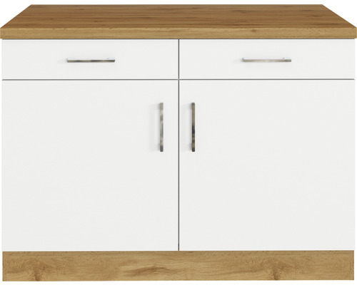 Unterschrank Held Möbel Sorrento 100x60x86 cm weiß matt/eiche hell mit Drehtüre Unterschrank mit zwei Schubladen und zwei Türen