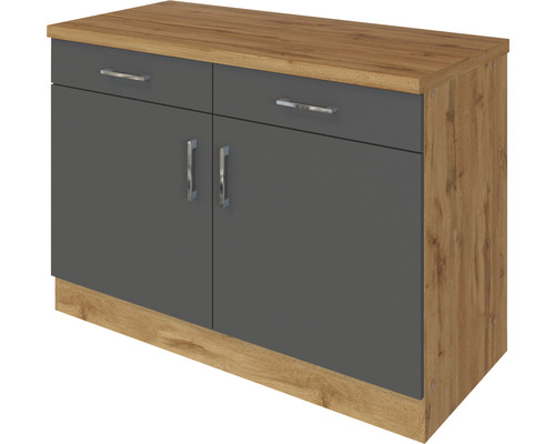 Unterschrank Held Möbel Sorrento 100x60x86 cm anthrazit matt/eiche hell mit Drehtüre Grauer Holzschrank mit zwei Schubladen und zwei Türen