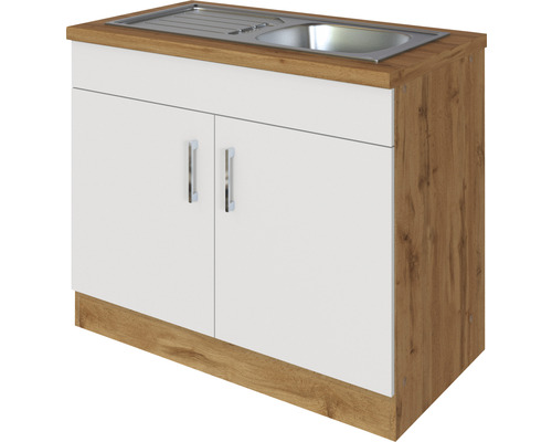 Spülenschrank mit Edelstahlspüle und zwei Türen