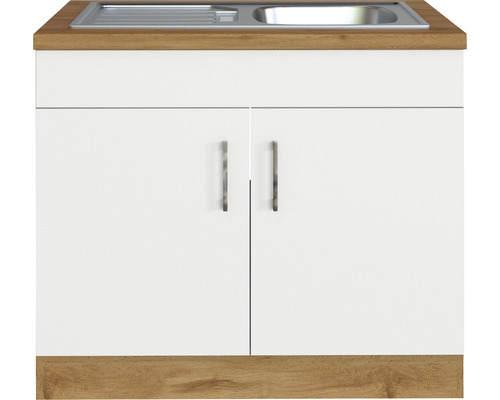 Waschbeckenunterschrank mit Edelstahlspüle und zwei Türen