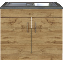 Spülenunterschrank mit Holztüren und Edelstahlspüle