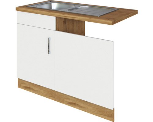 Spülenschrank inkl Spüle Held Möbel Sorrento 110x60x86 cm weiß matt/eiche hell mit Drehtüre Küchenspüle mit Unterschrank und Spülbecken