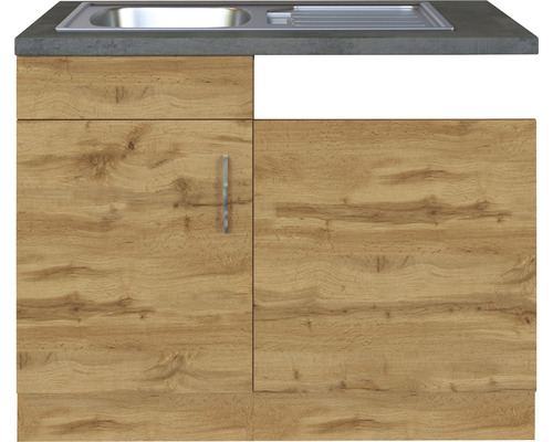 Küchenunterschrank mit Spüle und Arbeitsplatte in Holzoptik