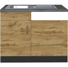 Küchenunterschrank mit Spüle und Holztür