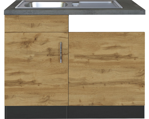 Küchenunterschrank mit Spüle und Holztür
