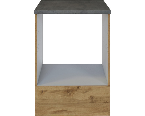 Küchenunterschrank mit Betonarbeitsplatte und Holzelement