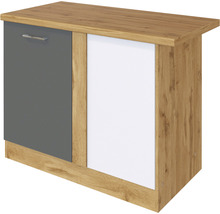 Unterschrank mit zwei Türen in Holzoptik, Grau und Weiß