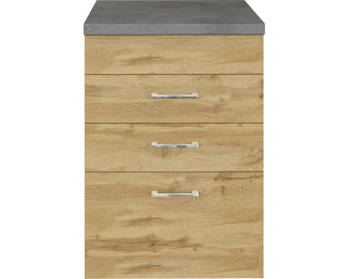 Unterschrank mit drei Schubladen und grauer Abdeckung