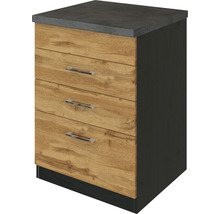 Unterschrank mit drei Schubladen, Arbeitsplatte und Griffen