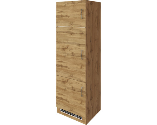 Kühlumbauschrank für 88er Einbaukühlschrank Held Möbel Sorrento 60x60x200 cm eiche hell matt/eiche hell mit Drehtüre Hoher Küchenschrank mit drei Türen und Griffen