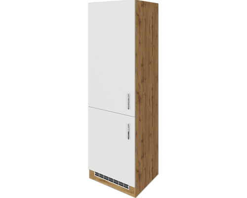 Hochschrank mit zwei Türen und Holzstruktur an der Seite