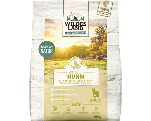 Katzenfutter trocken WILDES LAND Huhn mit Gartengemüse mit wertvollen Superfoods, getreidefrei, Glutenfrei 400 g